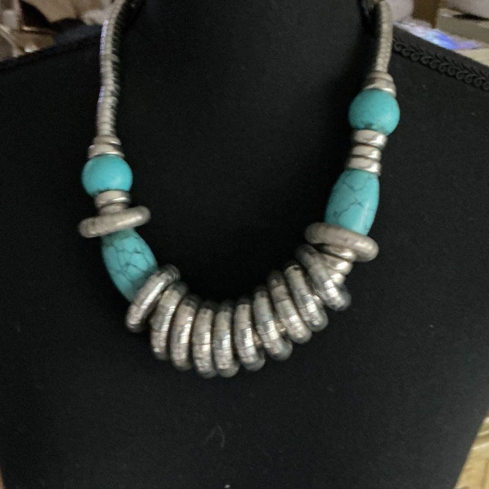 Source Unknown Silver and Turquoise Necklace